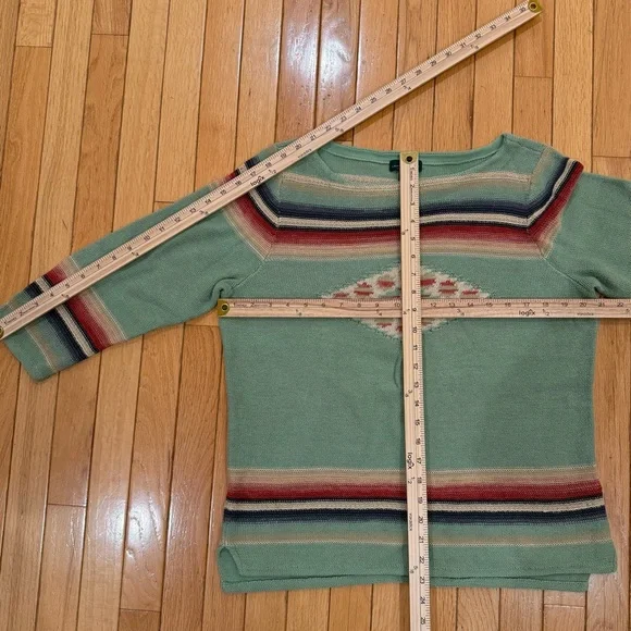 Ralph Lauren LRL Jeans Red Green Stripe Aztec Boat Neck Sweater XL Cotton Linen - Picture 4 of 7